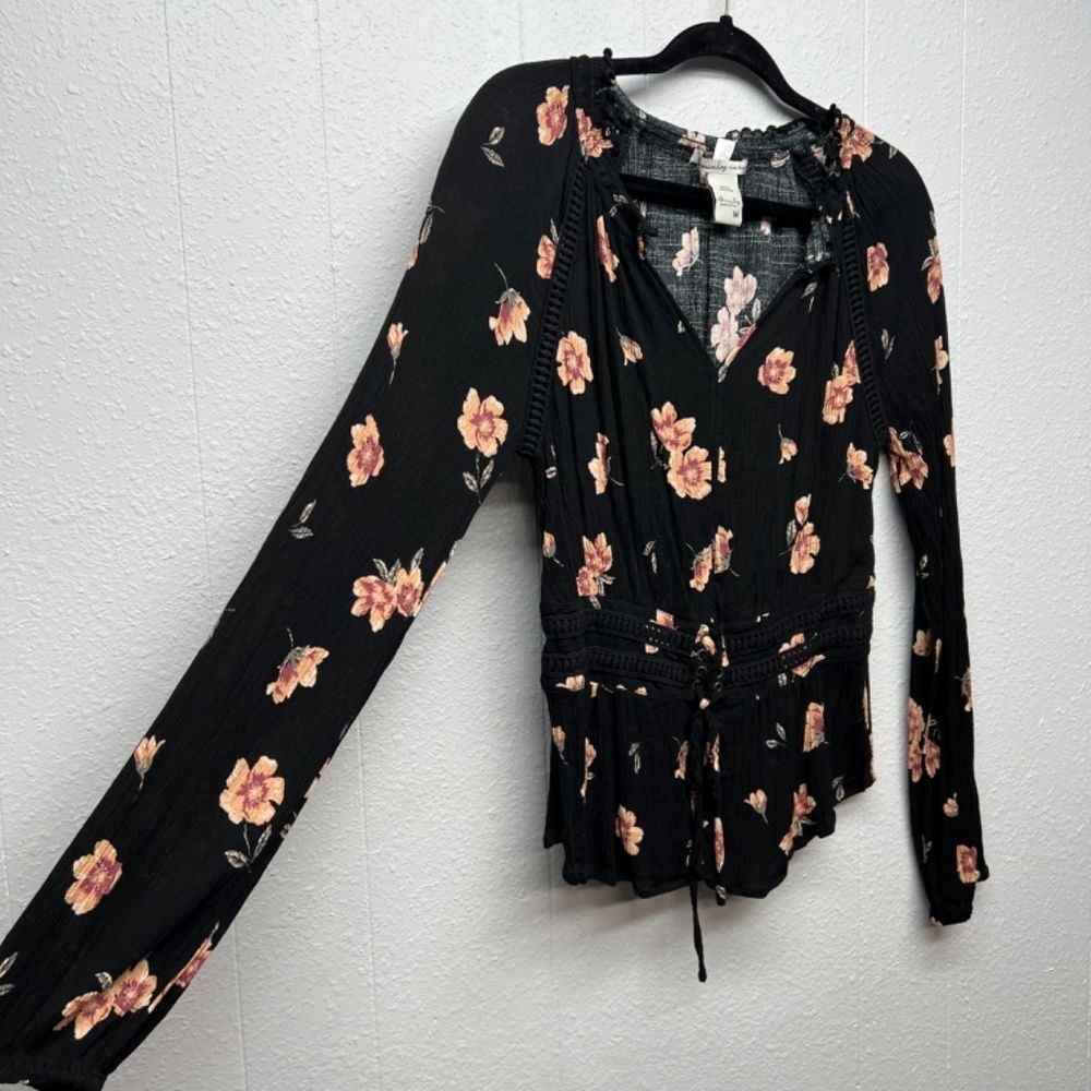 American Rag Floral Puff Sleeve Womens Top Medium Cottagecore Bohemian Fairygoth - Picture 5 of 10